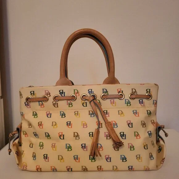 Flawed Dooney & Bourke Vintage Y2K Rainbow Logo Canvas Satchel - Picture 1 of 8
